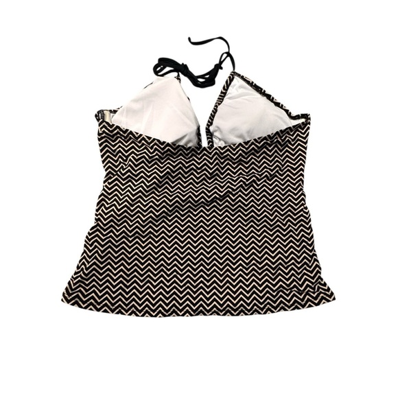 Liz Claiborne Woman’s Black & Tan Chevron Print Halter Swim Tankini Top Size 16 - Picture 2 of 5